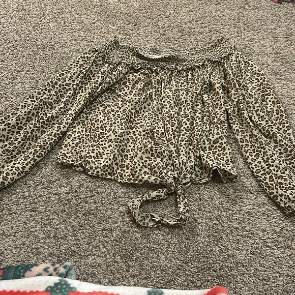 Free People Movement Cheetah Print Smocked Off Shoulder Blouse - Picture 3 of 11